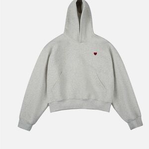 Light Gray Hoodie with Small Red Heart Patch